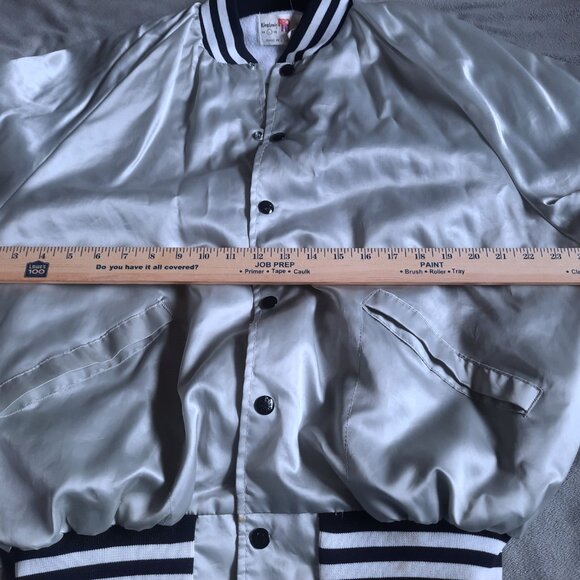 Lg King Louie Profit Embroidered Bomber Jacket- Silver, Sailboat Back 90s RetrO - Picture 4 of 11